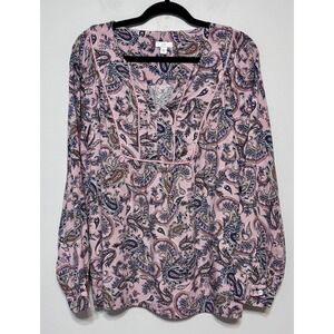J. Jill Pink Paisley Blouse Size Medium Boho Romantic Cottagecore Soft Girl Chic